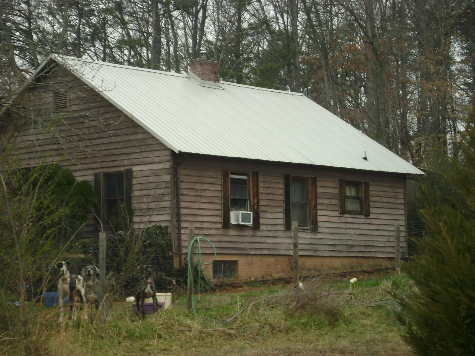 White metal roof on an old wood sided farmhouse, from a Asphalt Shingle Roof Repair job in Blythe